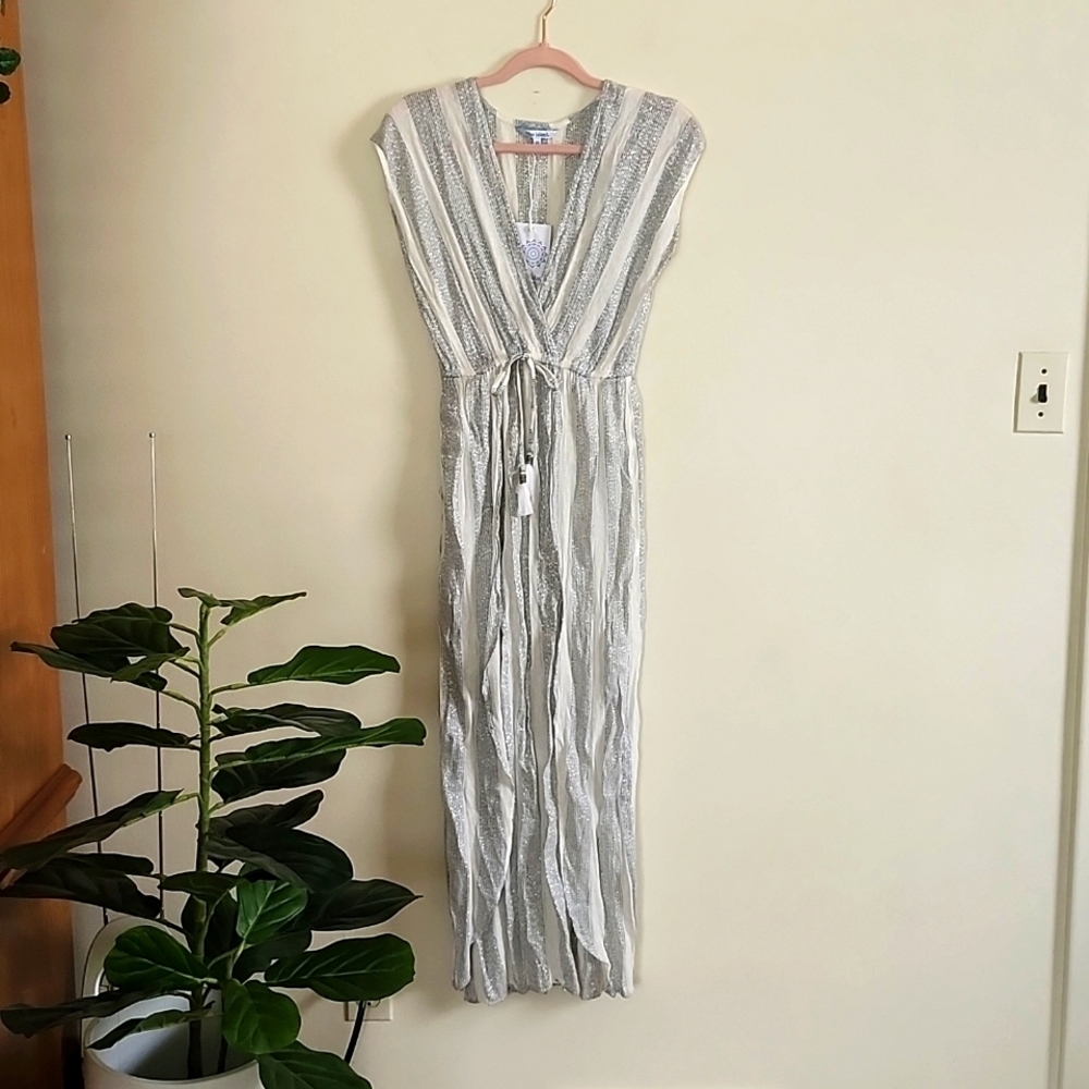 Blue Island subtle metallic rayon double slit swim cover up, women's XS